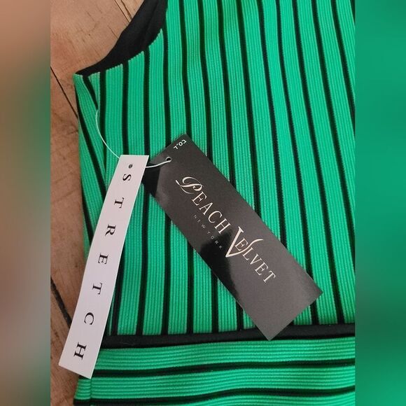 NWT - Peach Velvet Black and Green Striped Dress, Size‎ 10 - Picture 7 of 7